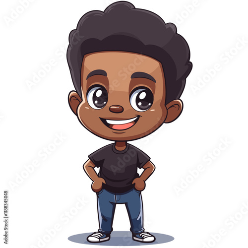 Cute African American boy cartoon isolated on white background. Vector illustration