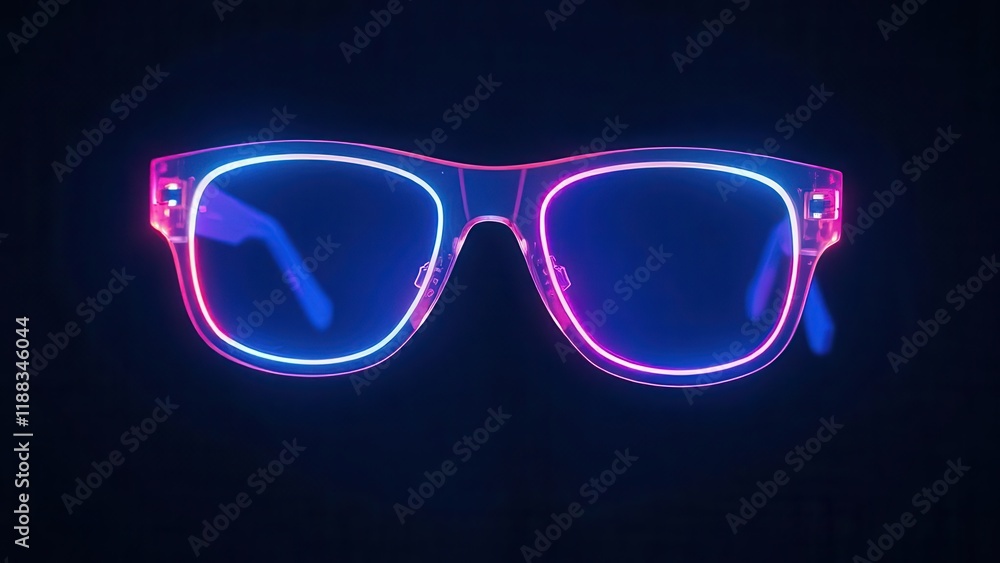 Neon glow eyeglasses on black background. Neon glow eyeglasses on black background.