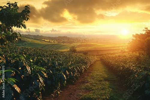 Plantation   Sunset at the coffee field landscape