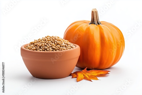 Harvesting pumpkin and seeds autumn garden food arrangement studio setting top view seasonal decoration ideas photo