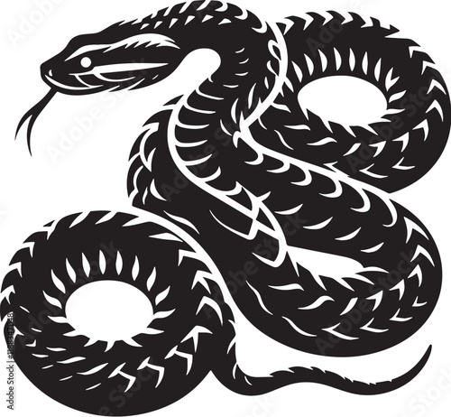 Rattlesnake Silhouette line art vector illustration on white background