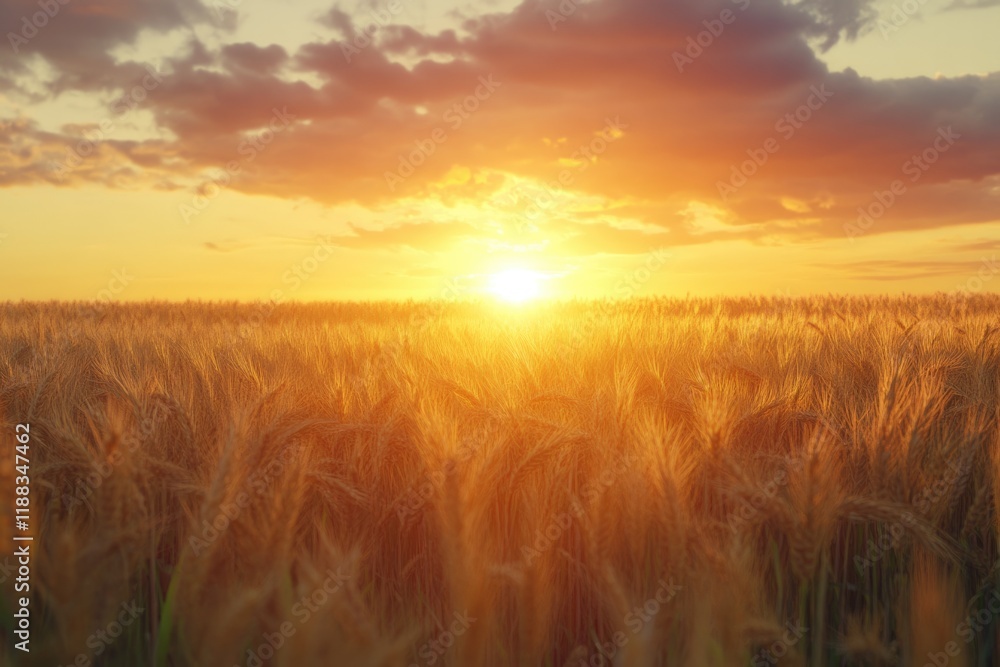 Obraz premium wheat field on sunset