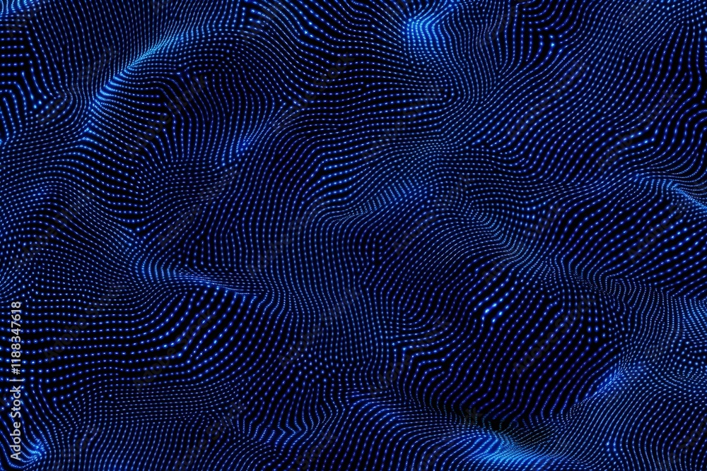 Abstract Blue Digital Wave Background, Futuristic Technology Design, Modern Dynamic Pattern, Elegant Dark Blue Dots, Seamless Texture, High-Resolution