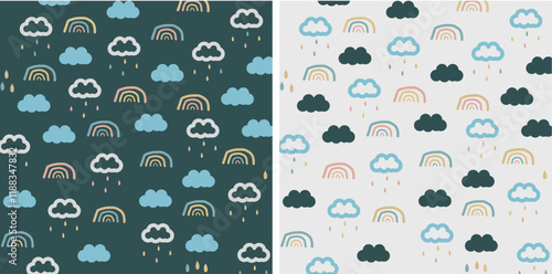 Seamless Cloud and rainbow Pattern