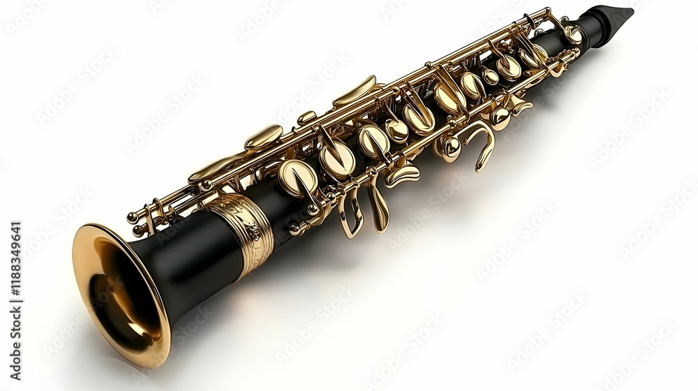 Fototapeta premium Black Soprano Saxophone Isolated on White Background for Music Design