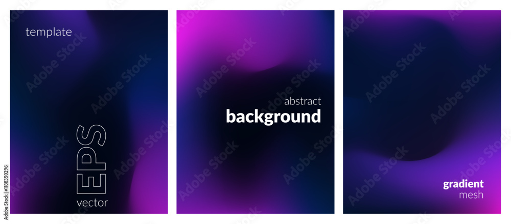 Obraz premium Abstract liquid background set. Neon color blend. Blurred fluid colors. Gradient mesh. Modern design template for posters, ad banners, brochures, flyers, covers, websites. EPS vector image