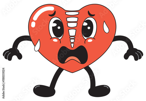 Cartoon Heart with Scared Expression