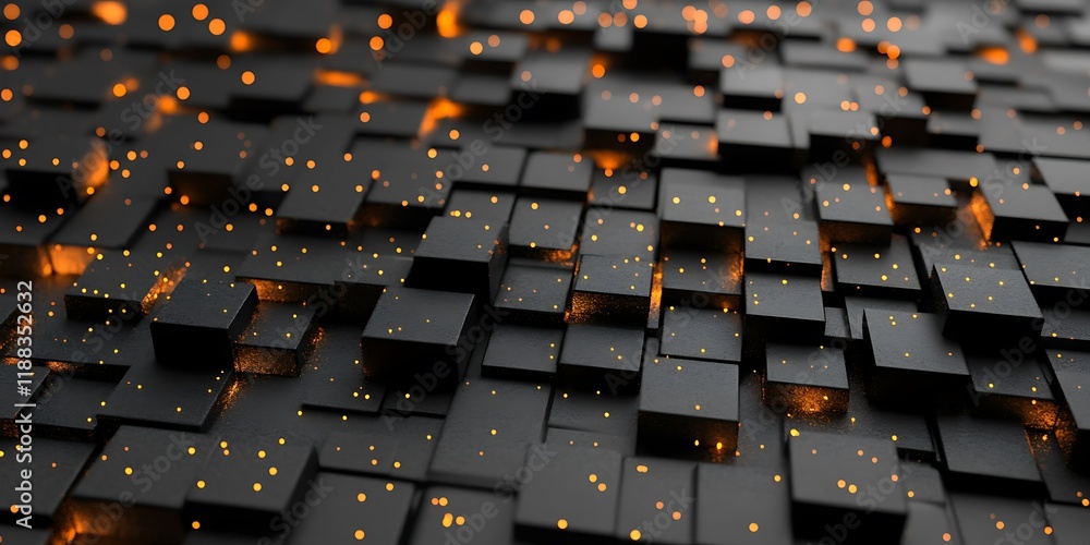 Fototapeta premium Abstract dark cubes glow; digital background; technology concept