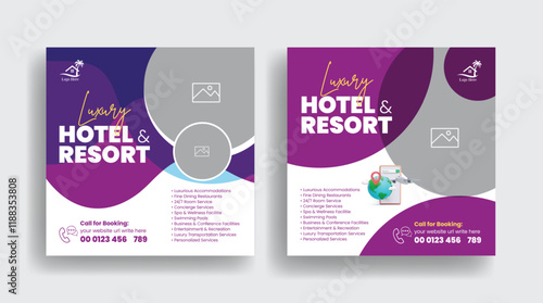 Summer Vacation Hotel, Resort, travel tourism social media post, banner, ads template and hospitality service social media posts banner template design