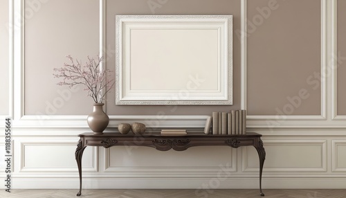 Elegant Console Table With Ornate Frame And Decor