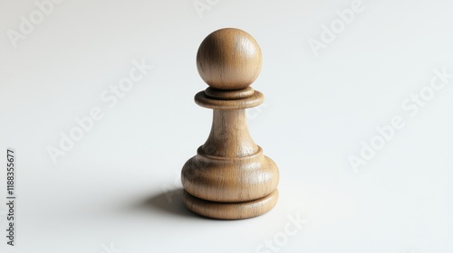 Elegant wooden chess pawn set against a smooth white backdrop, showcasing its intricate craftsmanship and timeless design. photo