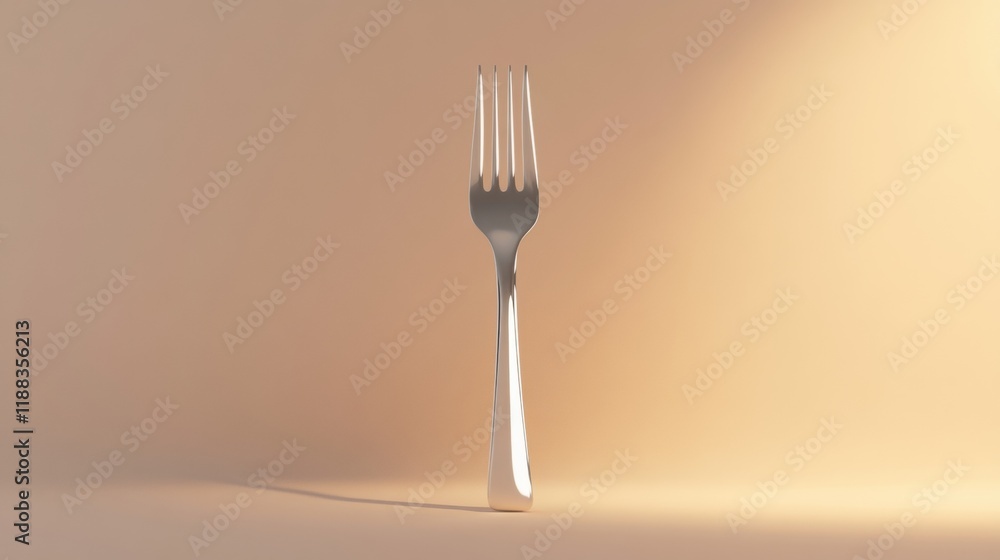 Shiny silver fork on a neutral backdrop, showcasing elegance and simplicity in everyday dining utensils Shiny silver fork on a neutral backdrop, showcasing elegance and simplicity in everyday dining utensils
