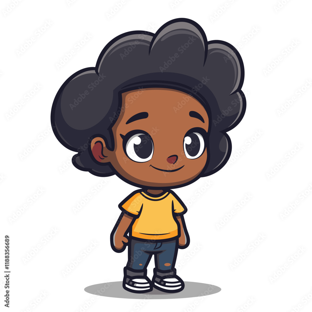 Cute little African American girl. Vector cartoon illustration Cute little African American girl. Vector cartoon illustration
