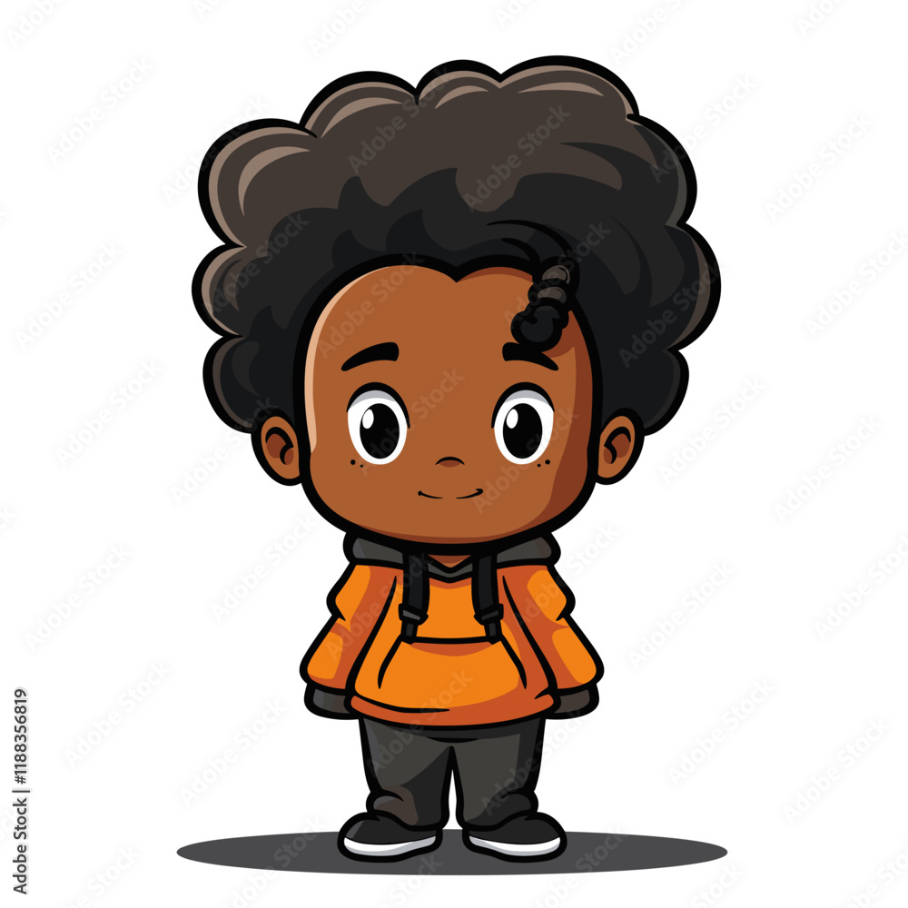 Cute African American girl with curly hair. Vector cartoon illustration Cute African American girl with curly hair. Vector cartoon illustration
