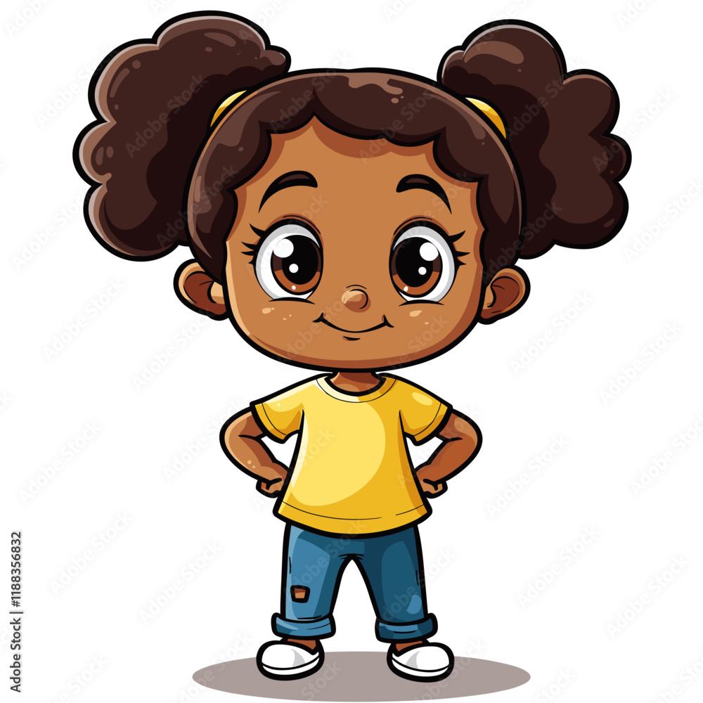 Cute African American girl with big eyes. Vector illustration Cute African American girl with big eyes. Vector illustration