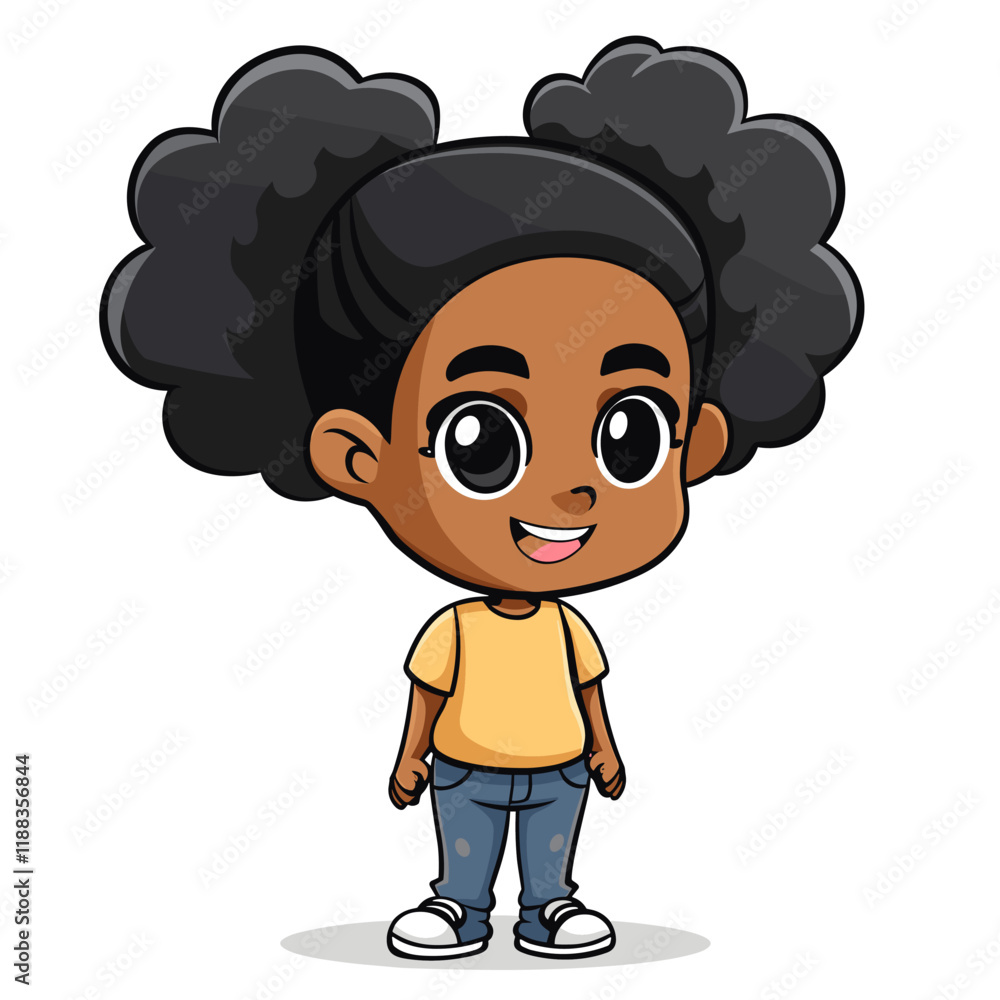 Cute little black girl with curly hair. Vector cartoon illustration. Cute little black girl with curly hair. Vector cartoon illustration.