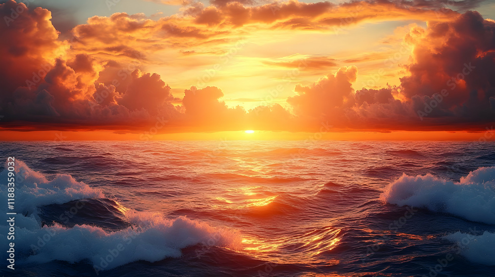 Fiery Sunset over the Ocean: A Dramatic Seascape Fiery Sunset over the Ocean: A Dramatic Seascape