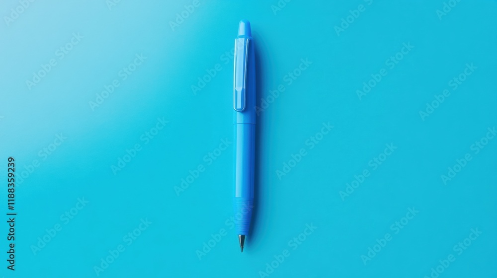 Vibrant blue click pen resting on a simple background, showcasing its sleek design and functionality.