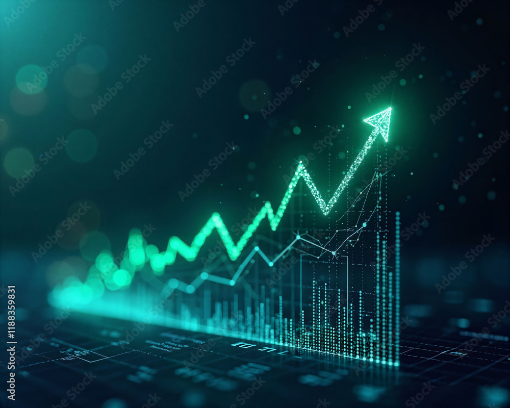 Naklejka premium Green Digital Growth Chart Indicating Positive Economic Trends