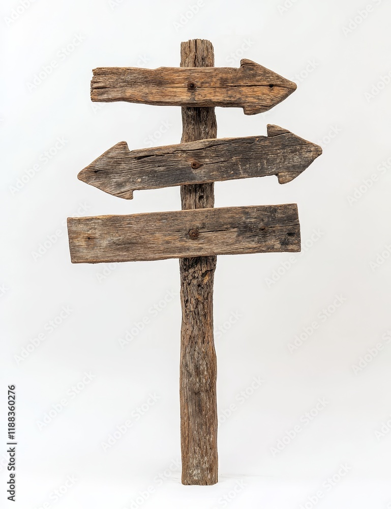 Rustic wooden arrow signpost on white background. Rustic wooden arrow signpost on white background.
