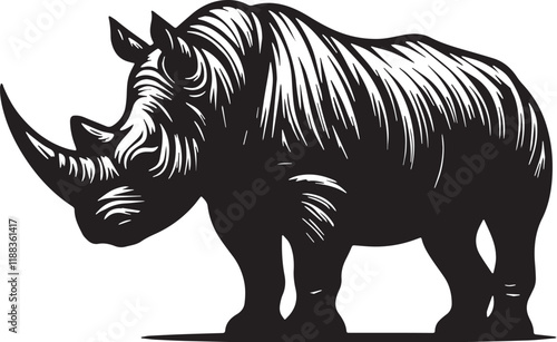 Rhinoceros Silhouette line art vector illustration on white background photo