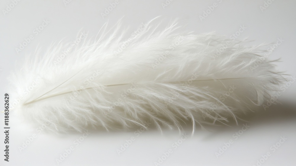 Single Soft White Feather Delicate Downy Plume Light Background Macro Photography Single Soft White Feather Delicate Downy Plume Light Background Macro Photography