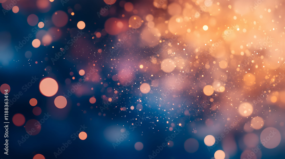 Beautiful abstract background with glowing bokeh lights in shades of orange, blue, and purple for creative and aesthetic designs and compositions