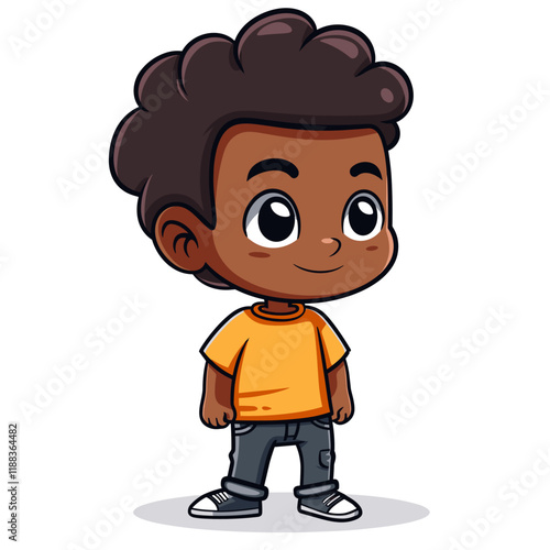 Vector Illustration of a Little Black Boy Wearing a T-shirt.