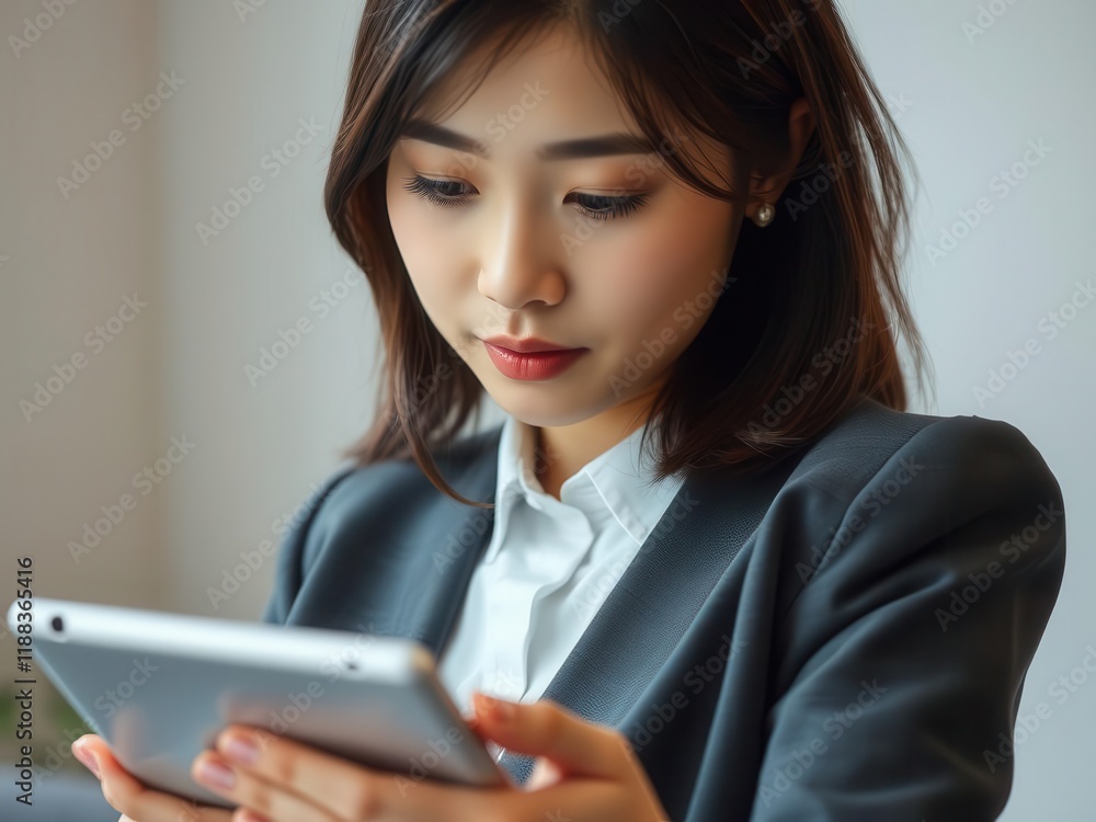Focused businesswoman using tablet. (4) Focused businesswoman using tablet. (4)