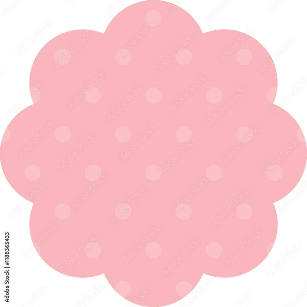 Pastel pink round labels with scalloped edge and polka dot pattern. Flat design illustration. Pastel pink round labels with scalloped edge and polka dot pattern. Flat design illustration.