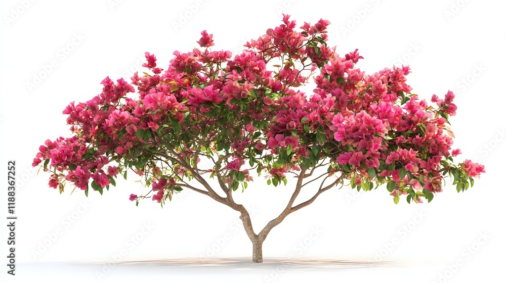 Naklejka premium Pink Bougainvillea Tree Isolated on White Background