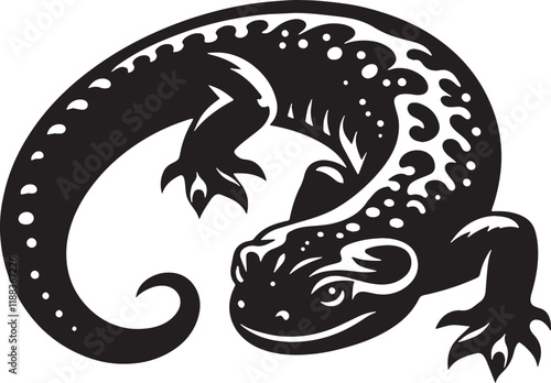 Salamander Silhouette line art vector illustration on white background