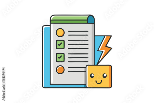Vibrant cartoon energy bill icon with electric symbol and cheerful character design on white background