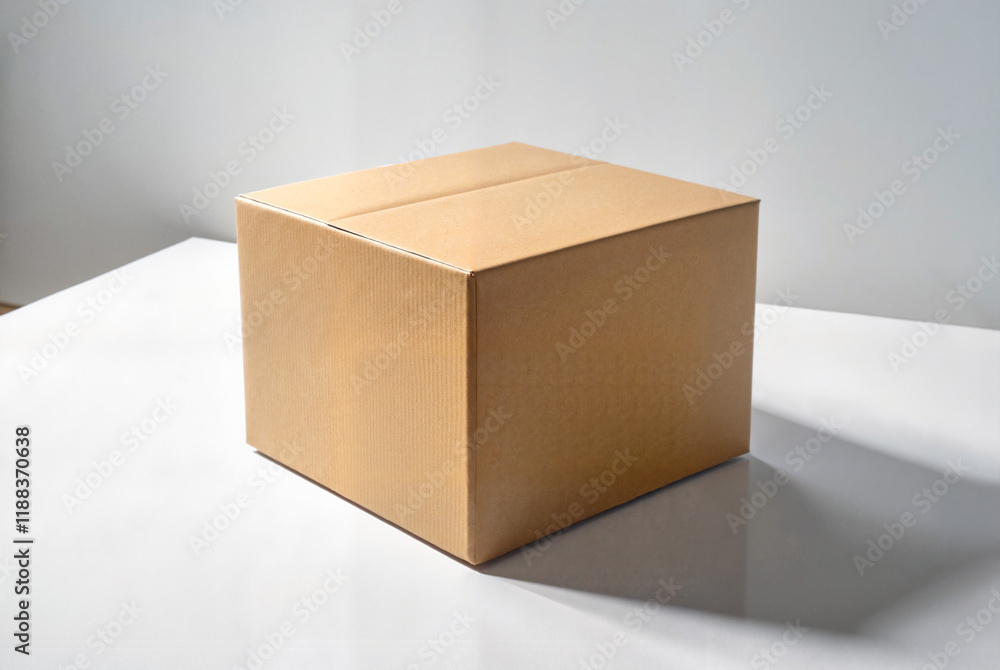 Plain cardboard box with soft shadows on white background Plain cardboard box with soft shadows on white background