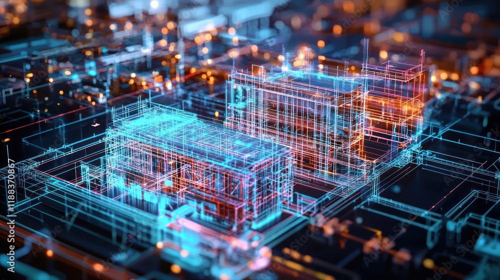 Digital Cityscape: Futuristic Architecture Wireframe Render Digital Cityscape: Futuristic Architecture Wireframe Render