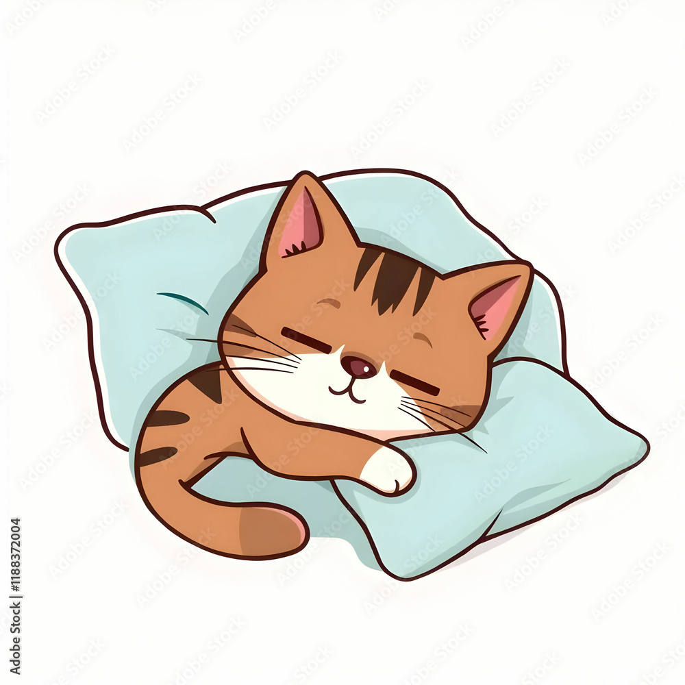 Fototapeta premium Cute Cat Sleeping With Pillow And Blanket Cartoon Vector Icon Illustration Animal Nature Icon Concept Isolated Premium Vector Flat Cartoon Style