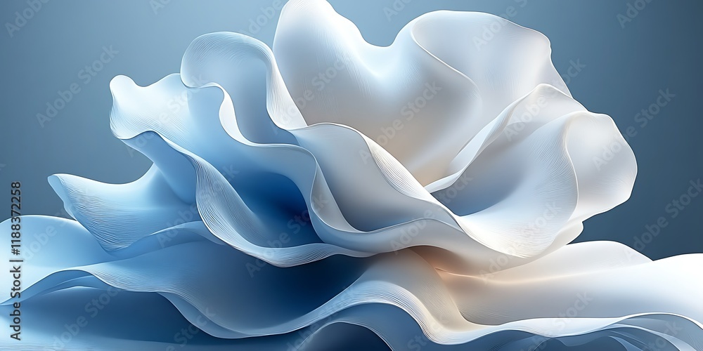 Fototapeta premium Abstract blue & white flowing fabric; elegant, soft curves; calm background; website banner