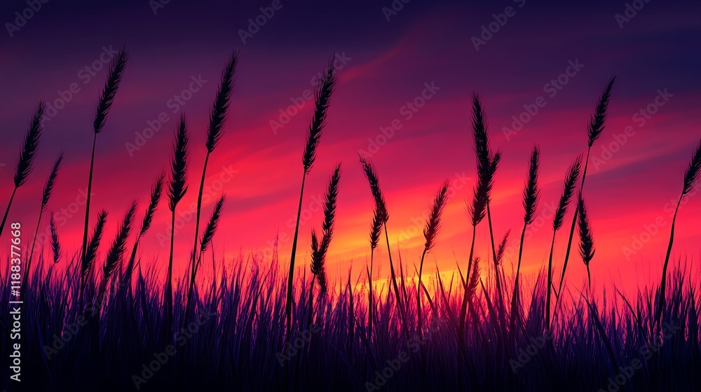 Silhouette of Wheat Field at Sunset Silhouette of Wheat Field at Sunset