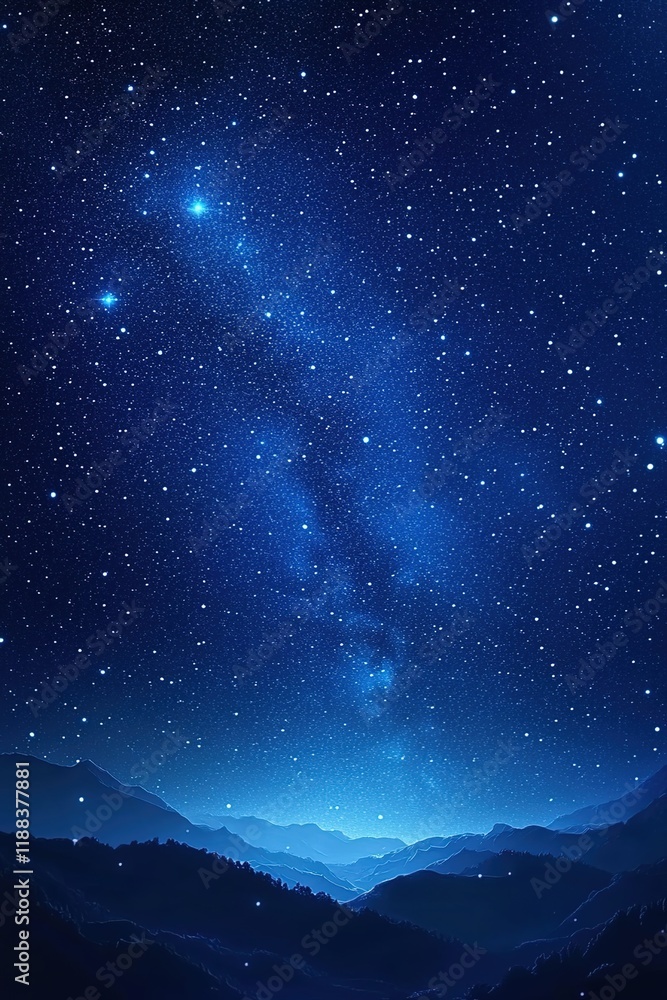 Fototapeta premium A starry night sky with the Milky Way, a mobile wallpaper with a dark blue background and white stars.