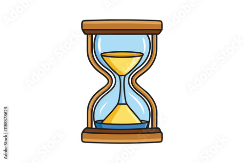 Colorful hourglass illustration with blue and yellow sand, symbolizing time tracking, countdowns, and classic design aesthetics