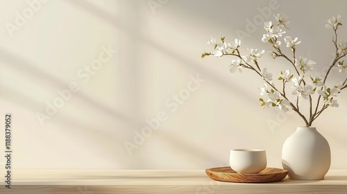 Delicate Pastel Yellow Wallpaper with Blossoms and Minimalist Decor