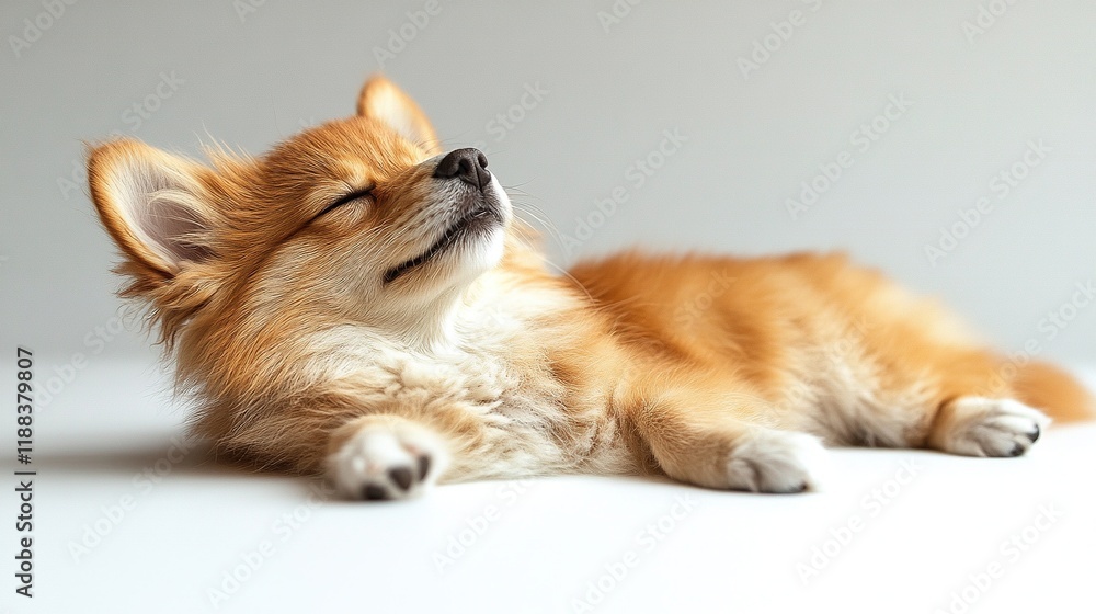 Obraz premium A serene, sleeping puppy with fluffy fur, showcasing tranquility and cuteness.