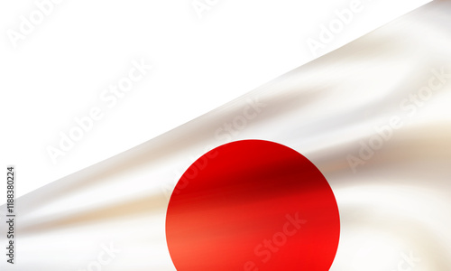 Realistic Japanese flag. Wavy national flag state of Japan isolated on white background. Patriotic country symbol for celebrating Foundation Day. 3d vector illustration