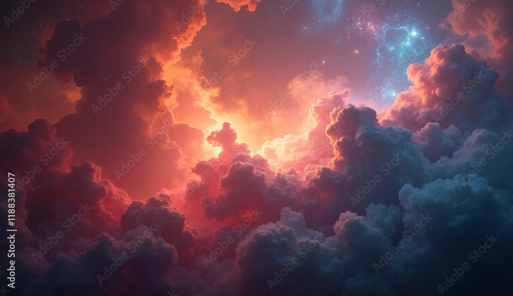 an image of a vibrant, interstellar nebula with swirling clouds of gas and dust in hues of red, orange, and blue. Include bright stars scattered throughout, creating a sense of cosmic wonder and awe. an image of a vibrant, interstellar nebula with swirling clouds of gas and dust in hues of red, orange, and blue. Include bright stars scattered throughout, creating a sense of cosmic wonder and awe.