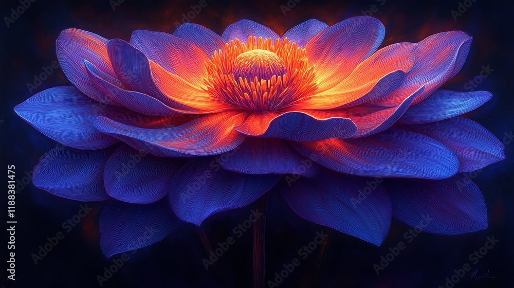 Glowing Blue Flower with Orange Center Artistic Render Glowing Blue Flower with Orange Center Artistic Render