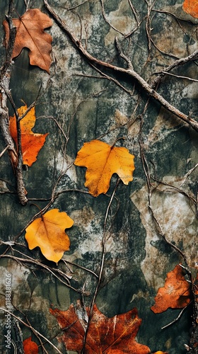 Wallpaper Mural Autumn Leaves and Branches on a Camouflage Background Torontodigital.ca