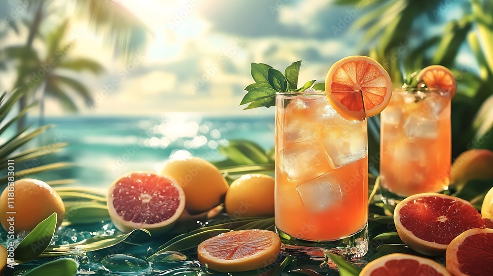 Refreshing summer cocktails tropical beach beverage photography sunset close-up Refreshing summer cocktails tropical beach beverage photography sunset close-up