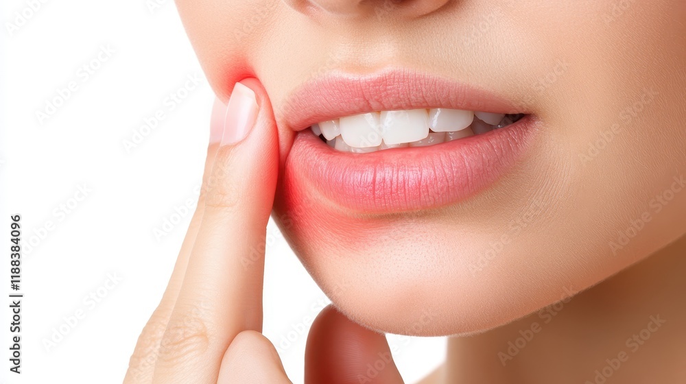 Fototapeta premium Serene woman with finger on lips, a portrait of shushing elegance and silent communication