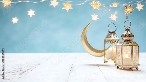 Ramadan Lanterns  Crescent Moon  Stars  Festive Lights photo