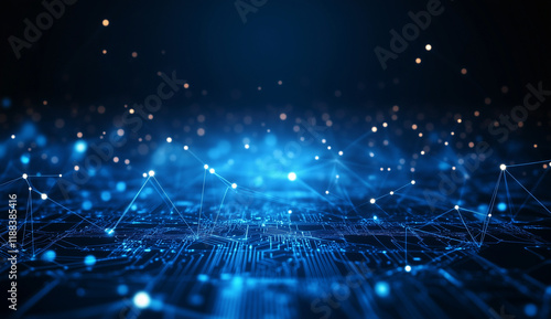 Abstract blue circuit board background with glowing lights and a dark background. Digital technology concept, big data connection, or digital transformation in the information age.